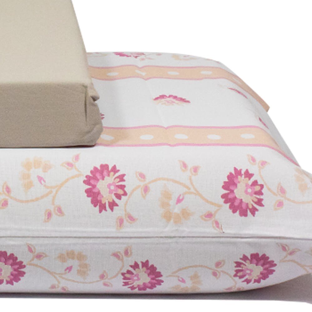 jogo de cama flores e listras branco lencol cinza 3