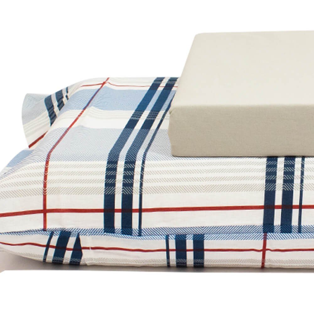 jogo de cama xadrez azul lencol perola 2