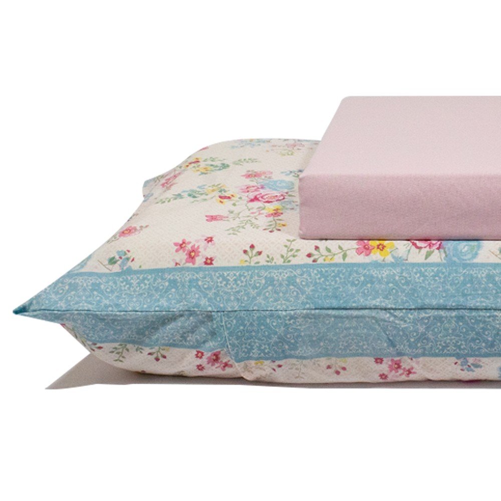 jogo de cama flores coloridas lencol rosa claro 2