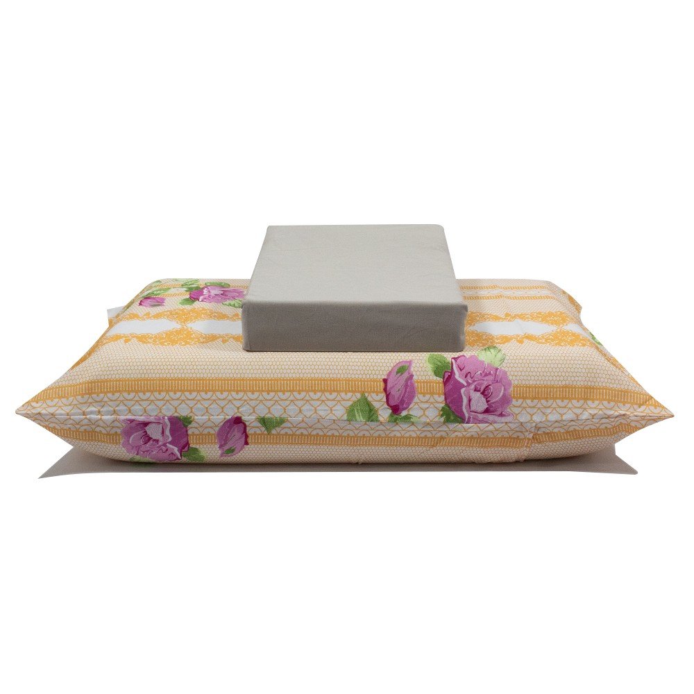 jogo de cama flores e formas laranja lencol cinza 1