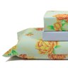 jogo de cama flores verde lencol azul claro 2
