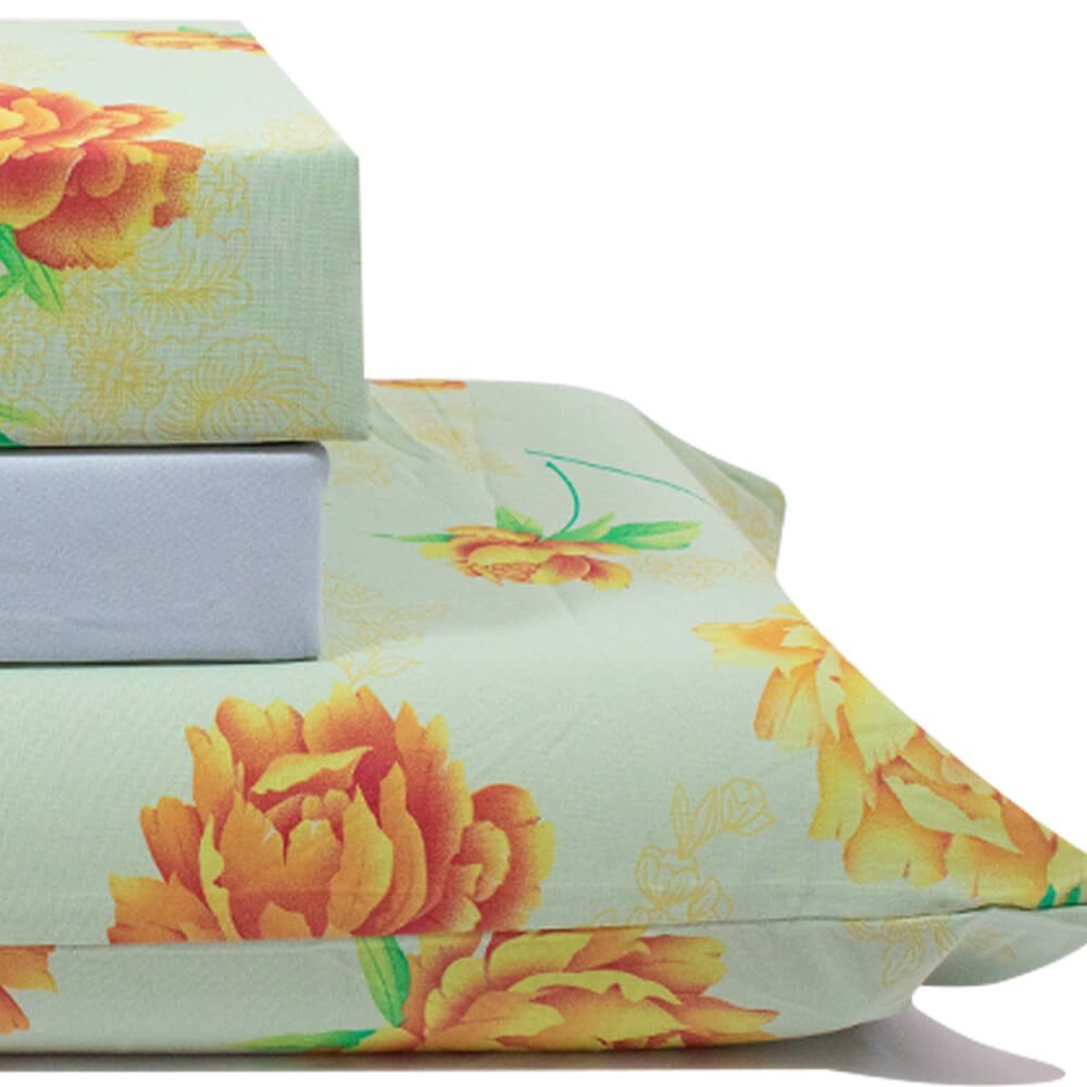 jogo de cama flores verde lencol azul claro 3