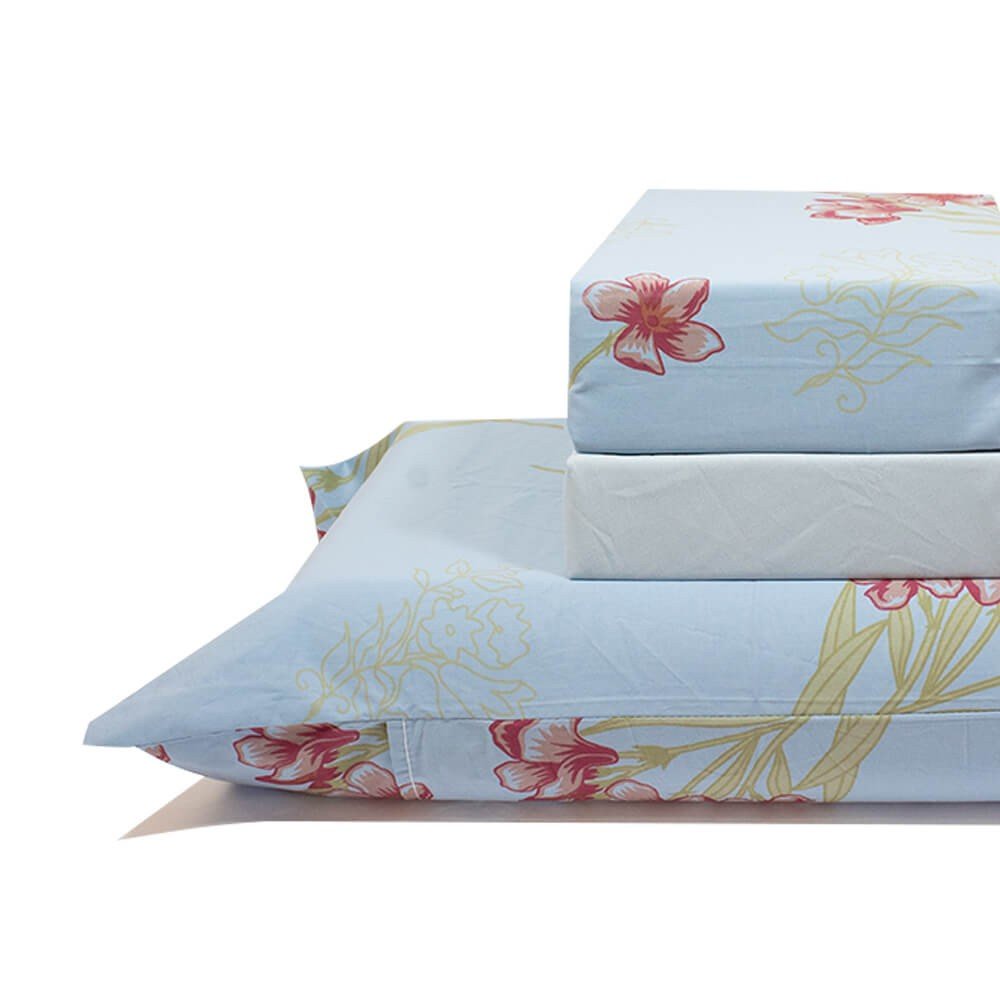 jogo de cama plantas e flores azul lencol azul claro 2