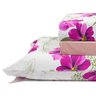 jogo de cama flores branco com lencol rose 2