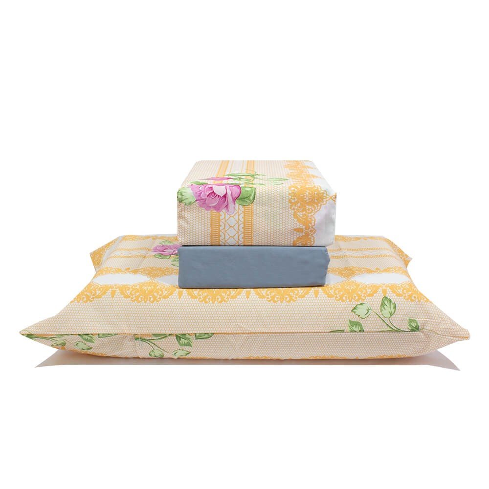 jogo de cama plantas flor e desenhos laranja lencol cinza 1