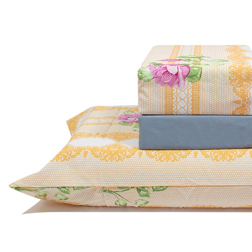 jogo de cama plantas flor e desenhos laranja lencol cinza 2