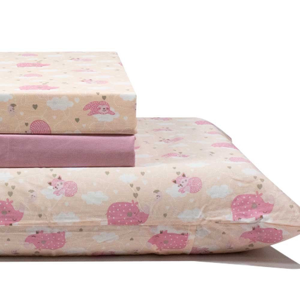 jogo de cama bicho preguica rosa 2