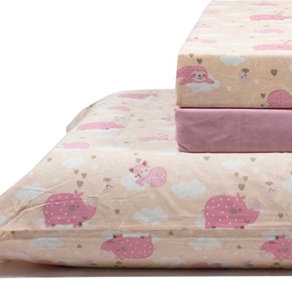 jogo de cama bicho preguica rosa 3