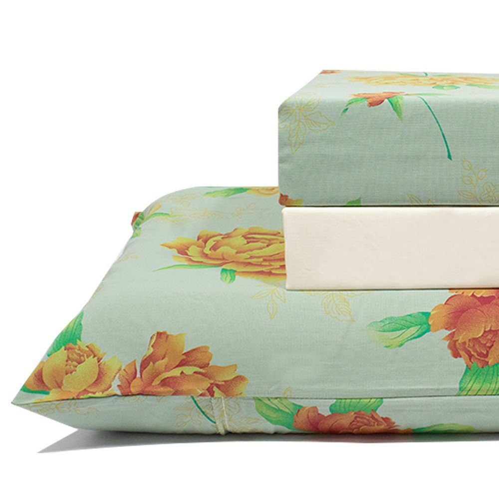 jogo de cama flores verde lencol perola 2