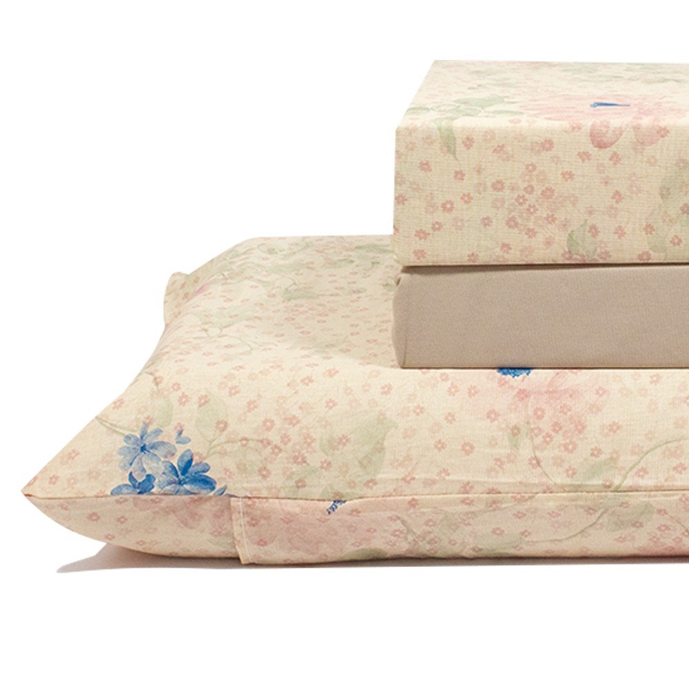 jogo de cama flores bege lencol marrom 2