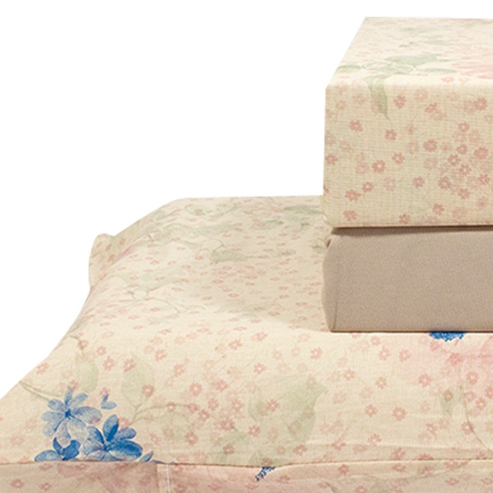 jogo de cama flores bege lencol marrom 3