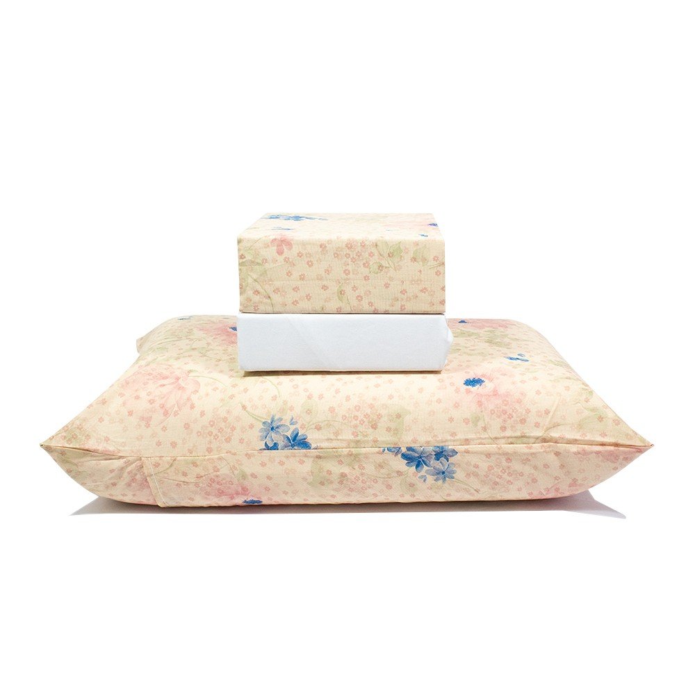 jogo de cama flores bege lencol branco1