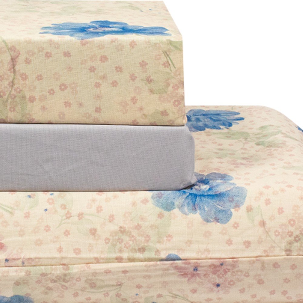 jogo de cama bege com flores lencol marrom 3