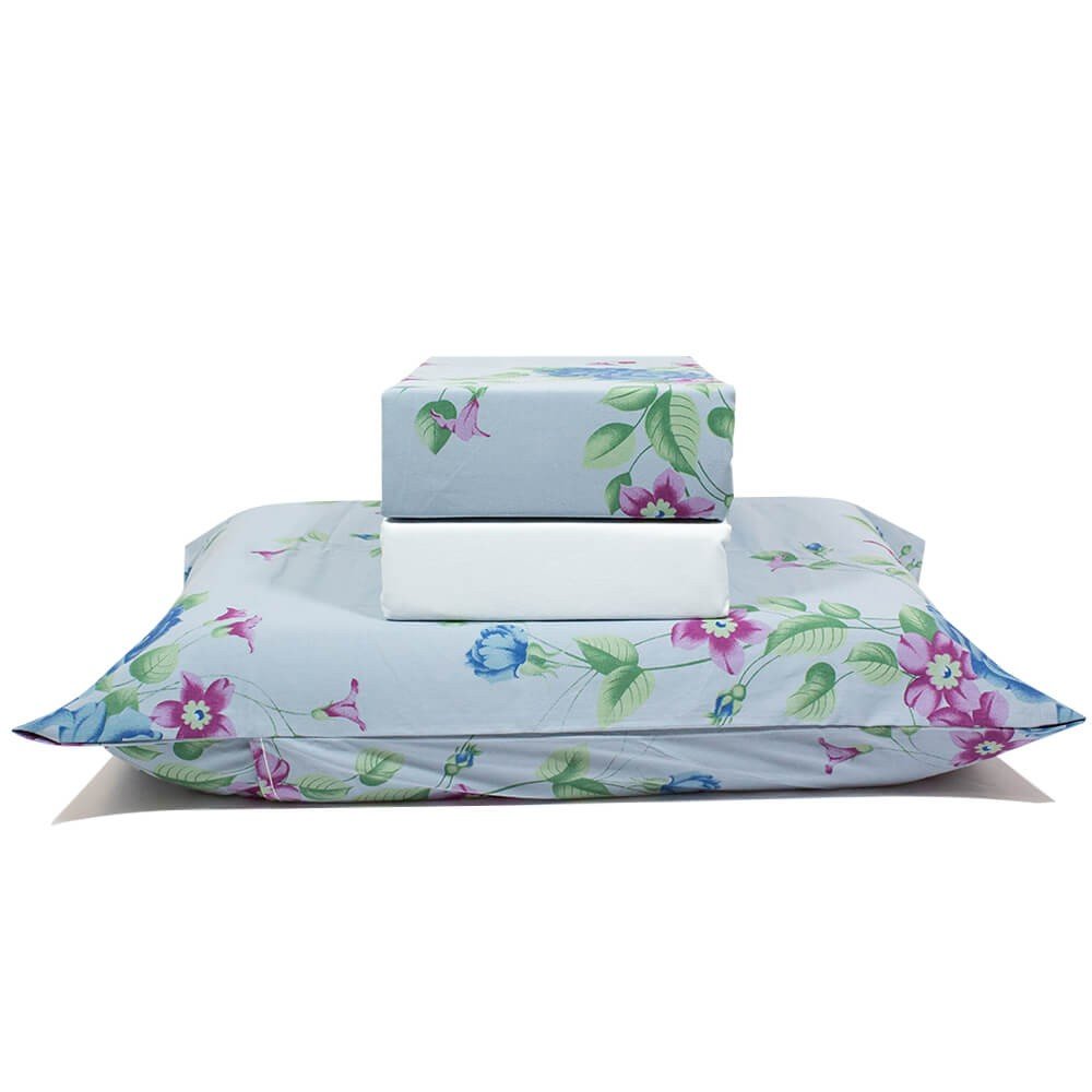 jogo de cama flores azul com lencol azul claro 1