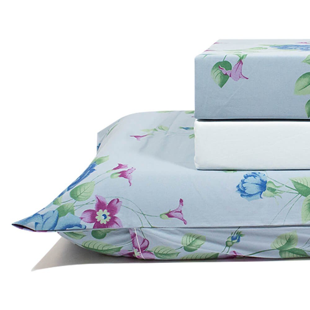 jogo de cama flores azul com lencol azul claro 2