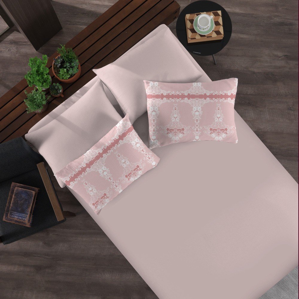 jogo de cama guipir rosa