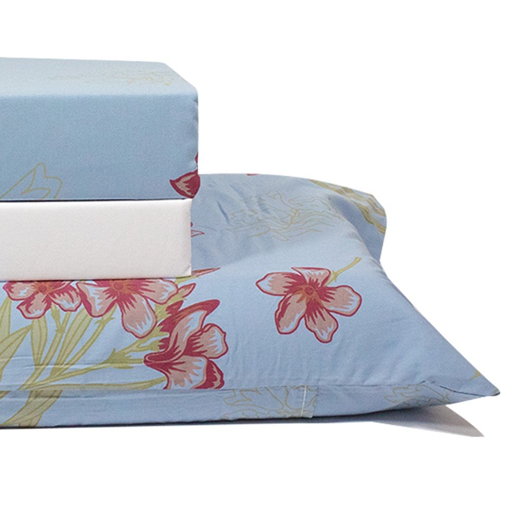 jogo de cama plantas azul lencol branco 2