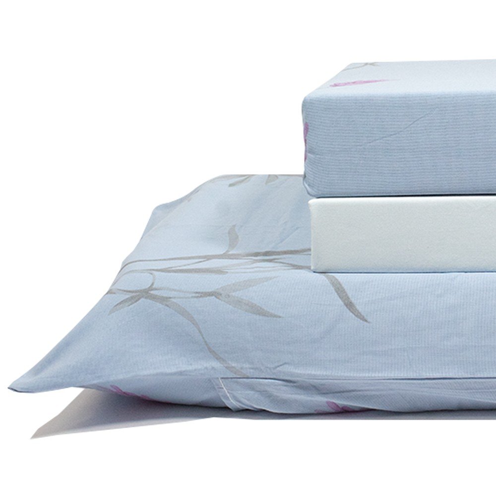 jogo de cama plantas azul lencol azul claro 2