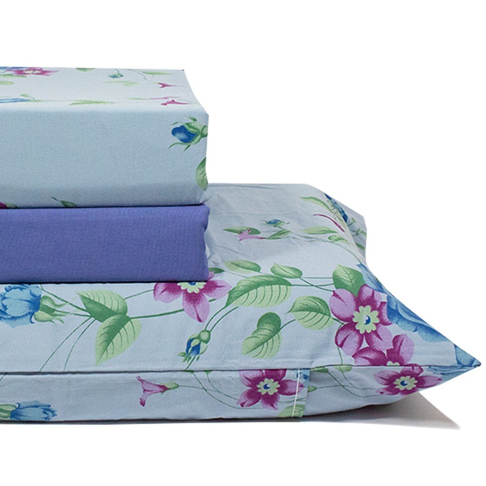 jogo de cama plantas azul lencol azul marinho 2
