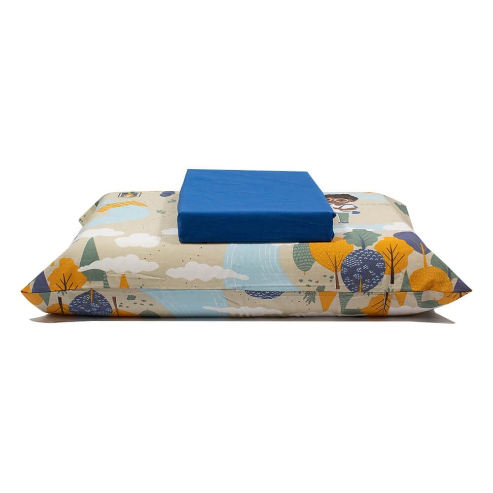 jogo de cama menido e arvores azul 1