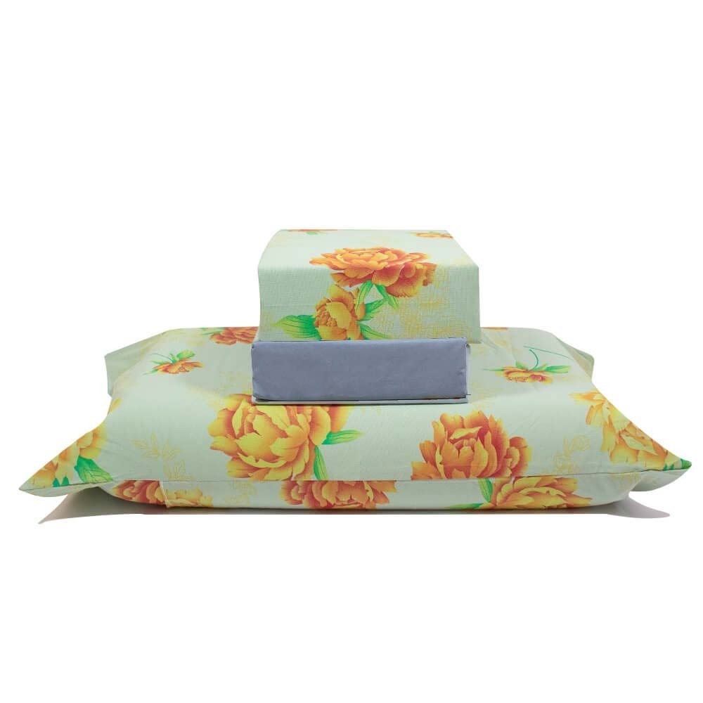 jogo de cama flores verde lencol azul 1