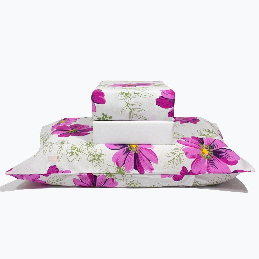 jogo de cama flores rosas branco 1