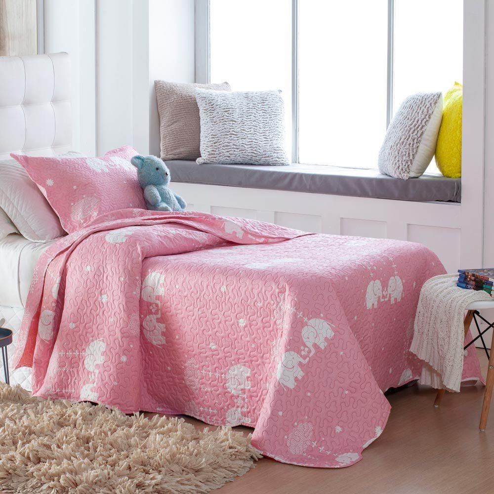 colcha elefante rosa