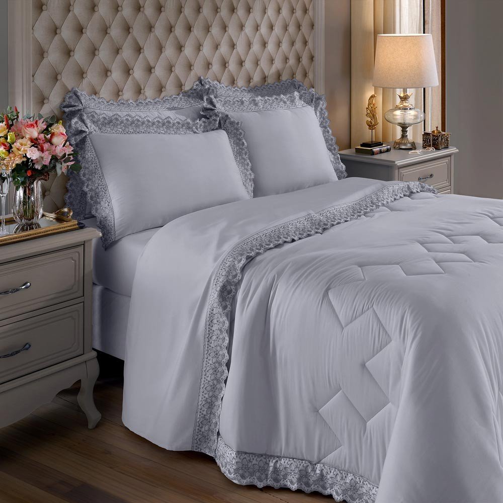 jogo de cama sahar cinza