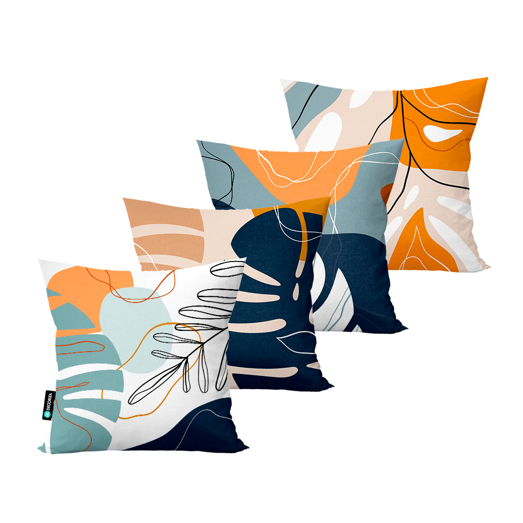 kit 4 capas para almofadas decorativas abstrato floral calf0227