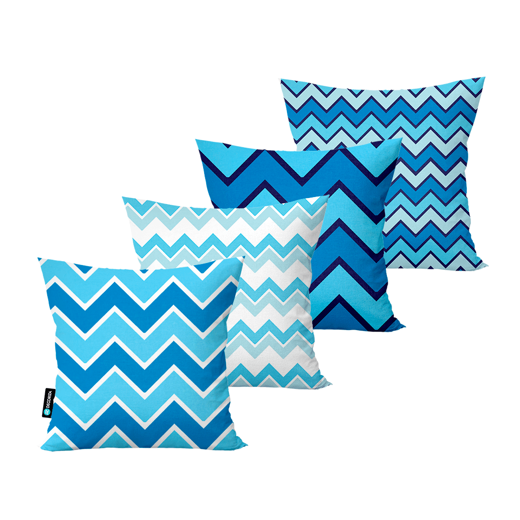 kit 4 capas para almofadas decorativas chevron azul calf0239