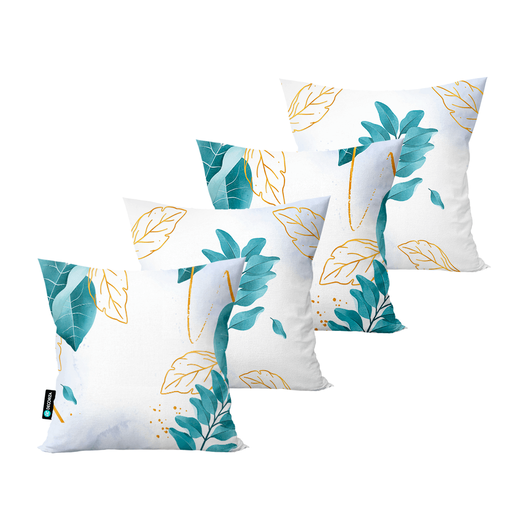 kit 4 capas para almofadas decorativas folhas azul calf0234