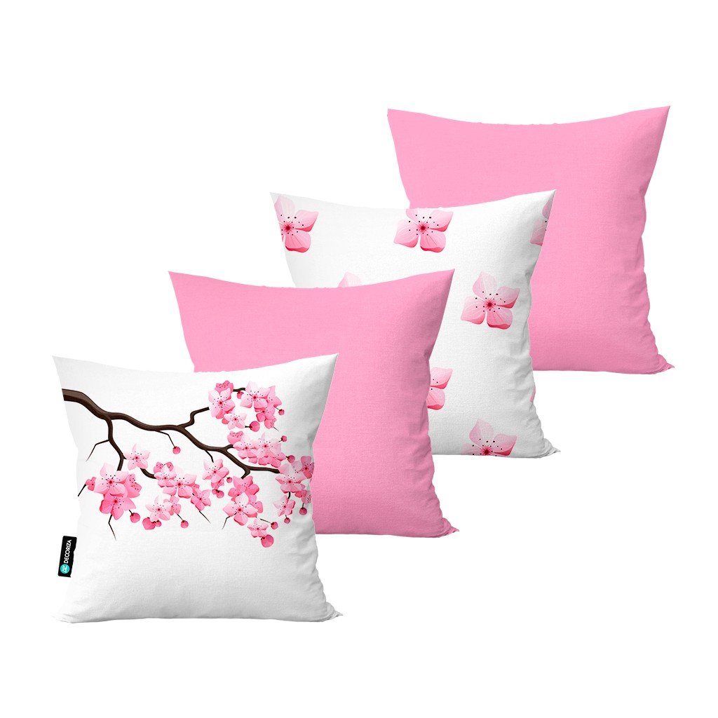 kit 4 capas para almofadas decorativas arvore rosa calf0230