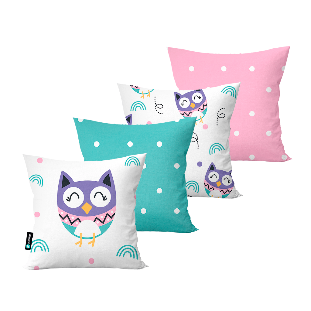 kit 4 capas para almofadas decorativas coruja calf0217