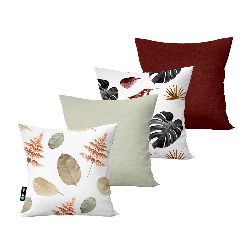 kit 4 capas para almofadas decorativas folhas calf0224