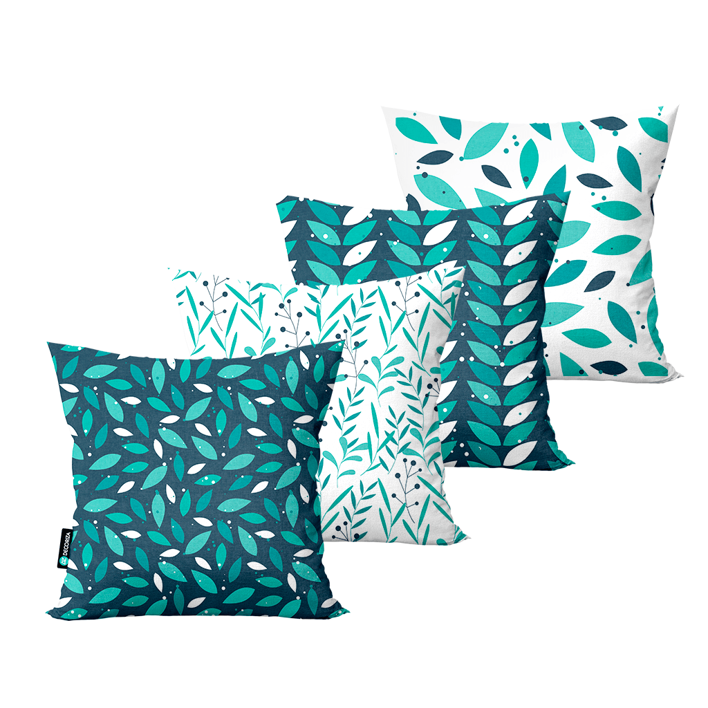 kit 4 capas para almofadas decorativas folhas verde calf0204
