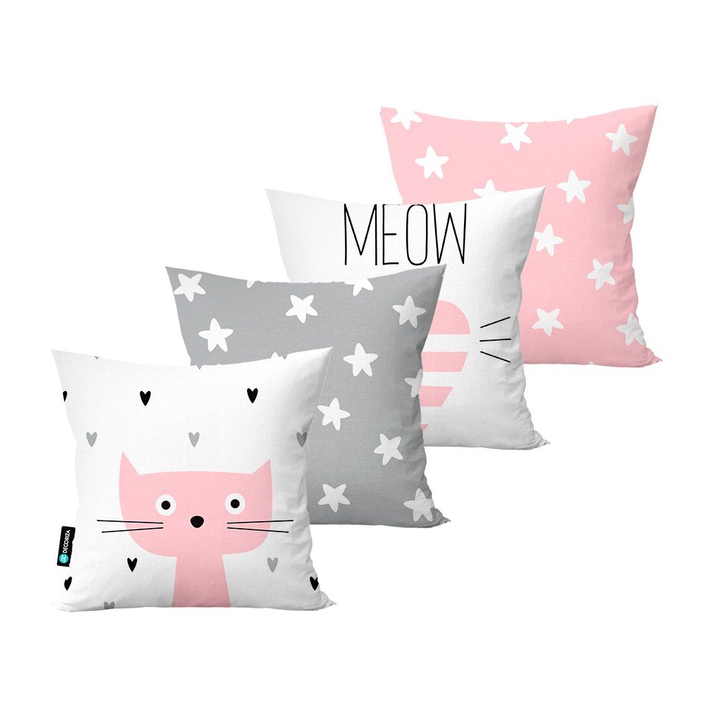 kit 4 capas para almofadas decorativas gato meow calf0212