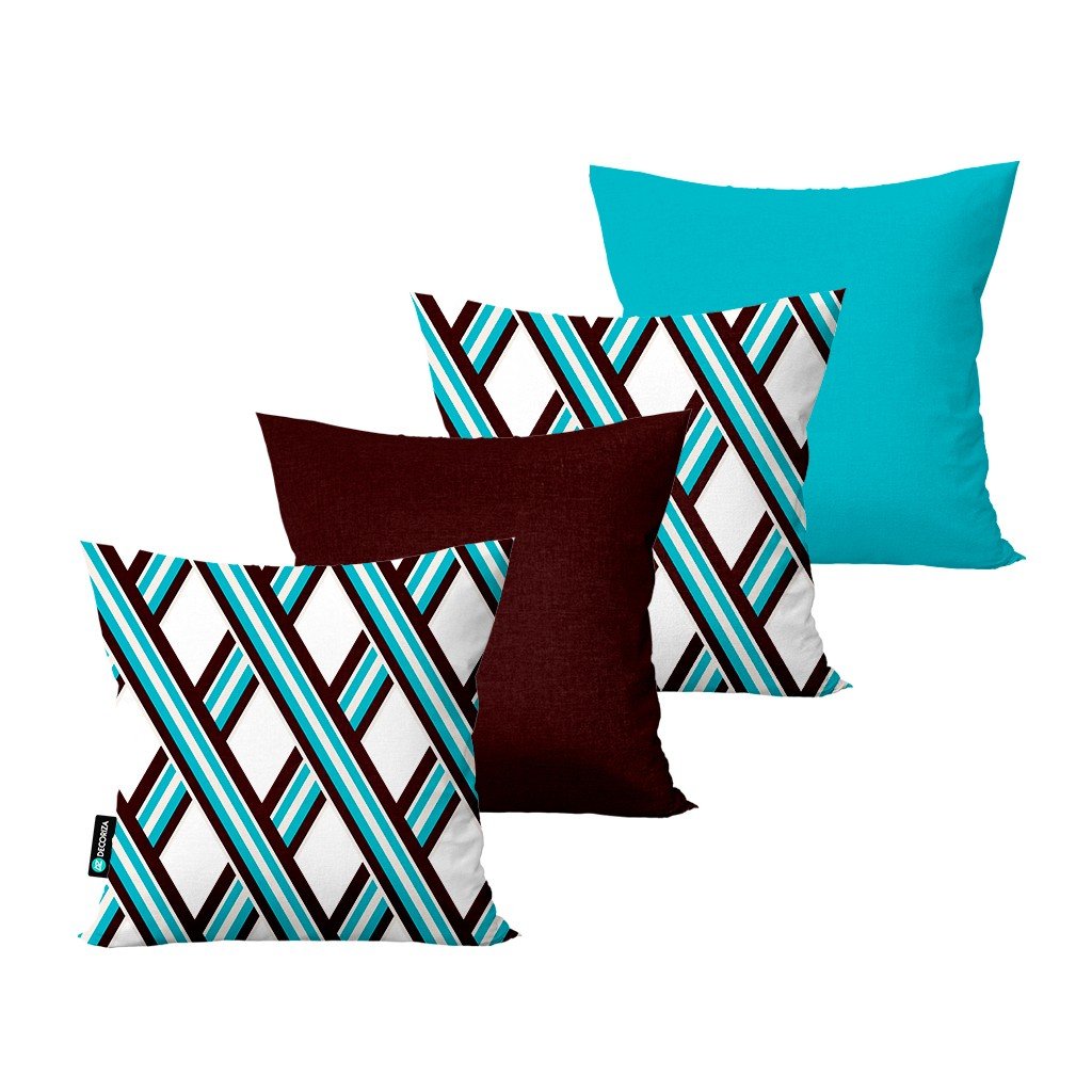 kit 4 capas para almofadas decorativas geometricas azul calf0241