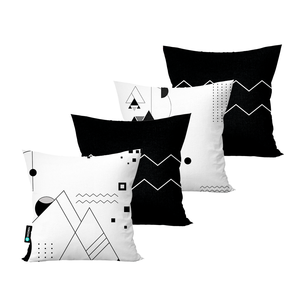 kit 4 capas para almofadas decorativas geometricas preto e branco calf0250