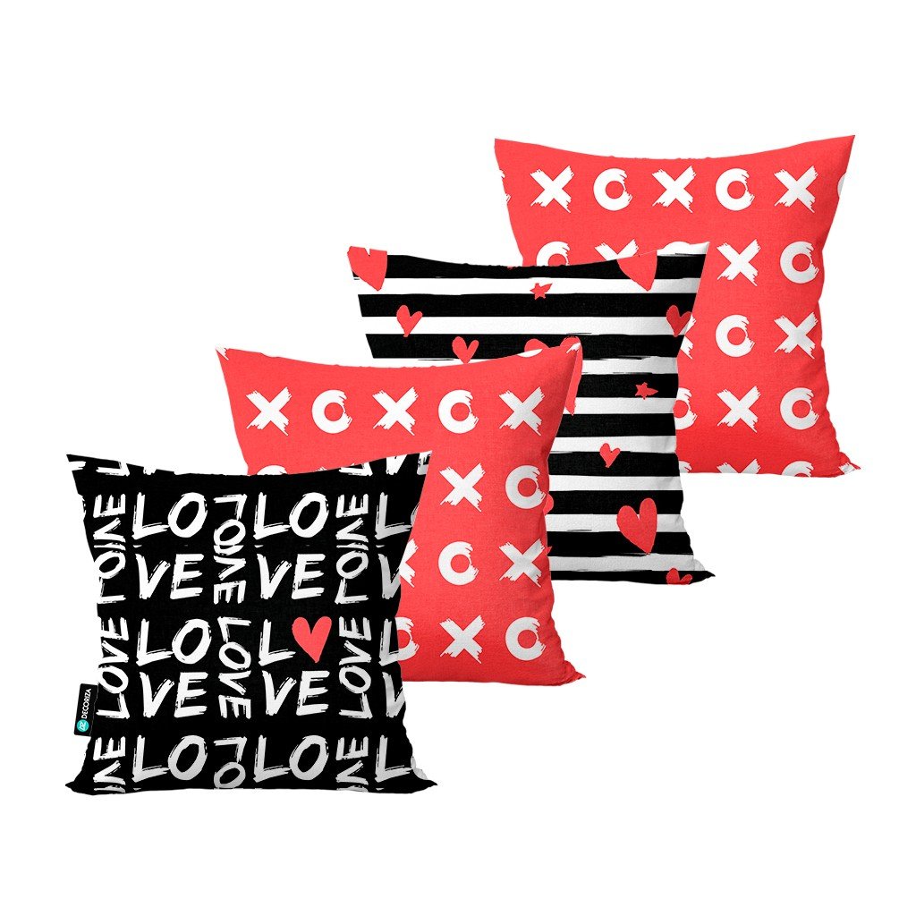 kit 4 capas para almofadas decorativas love calf0214