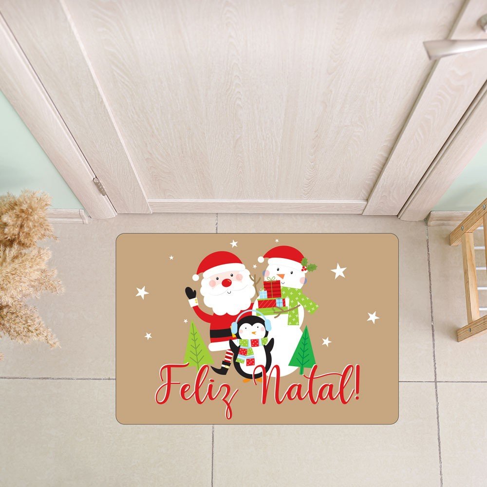 Tapete Decorativo Natal para Porta Feliz Natal Bege - 40x60cm Tapete Decorativo Natal para Porta Feliz Natal Bege - 40x60cm
