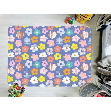 Tapete Infantil Emborrachado Antiderrapante Divertido 90cmx125cm Flowers