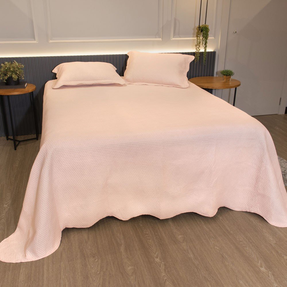 colcha matelasse rosa peach