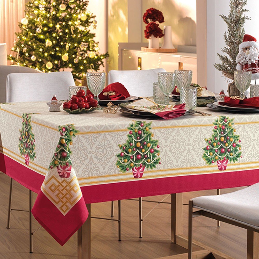 toalha de mesa natal pinheiro decor