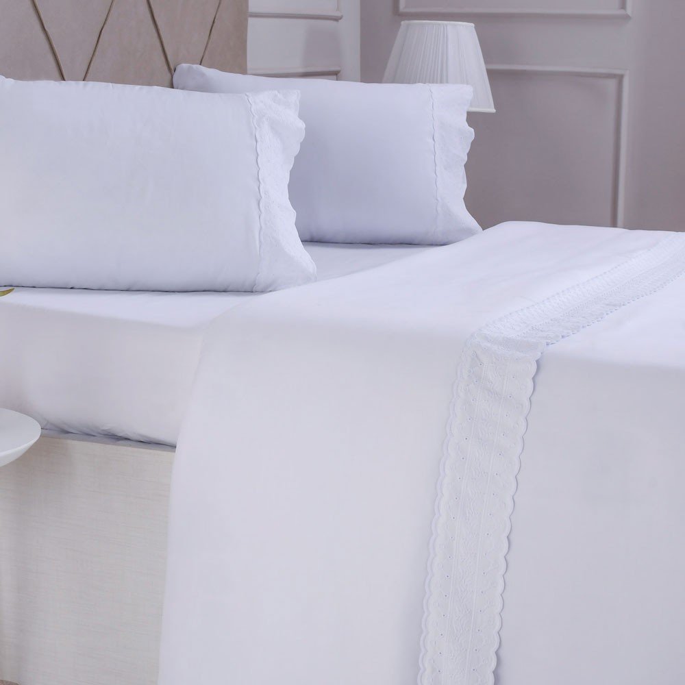 jogo de cama bordado ingles branco