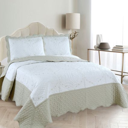 colcha masion branco bege flor